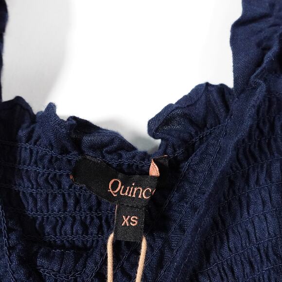 New Quince Women’s Deep Navy Organic Cotton Poplin Smocked Midi Dress XS 4042-80 - Picture 6 of 9